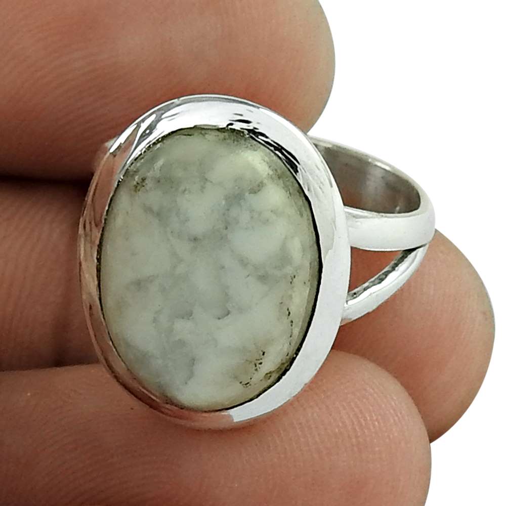 Anniversary Gift For Her Natural Howlite Cocktail Boho Ring Size 7 925 Silver G9