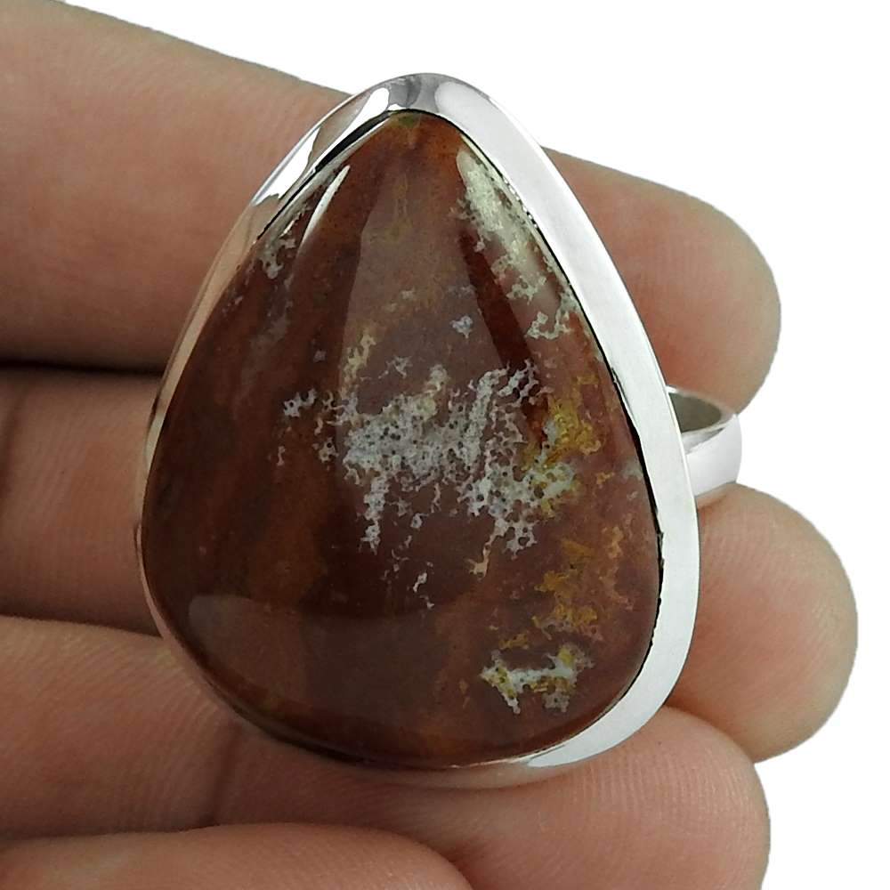 Natural Jasper 925 Silver Statement Bohemian Ring Size 9 For Women B1