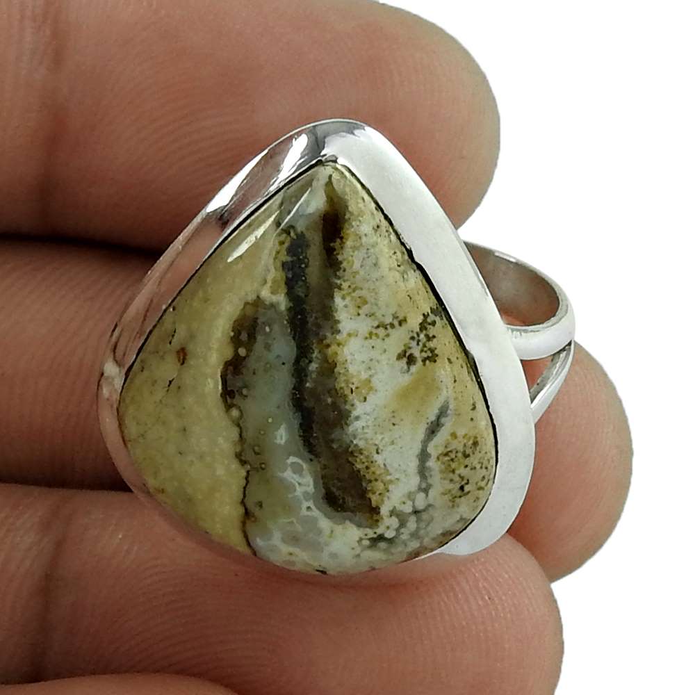 925 Silver Natural Picture Jasper Cocktail Vintage Ring Size 8.5 A22