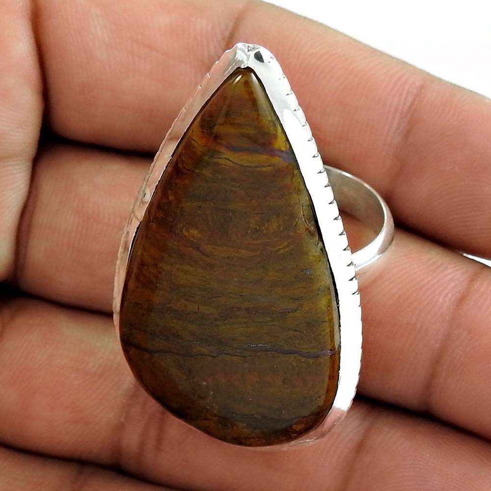 Woman Gift Natural Imperial Jasper Cocktail Ring Size 9 925 Silver G1