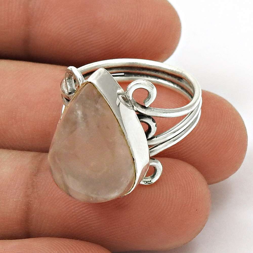 Woman Gift Rose Quartz 925 Silver Cocktail Woman Gift Ring Size 8 R23