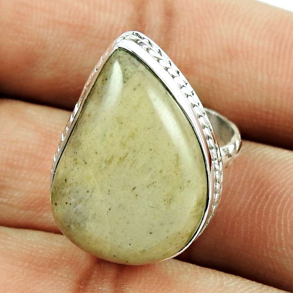 Gift For Her 925 Silver Natural Leaf Jasper Cocktail Boho Ring Size 6 U15