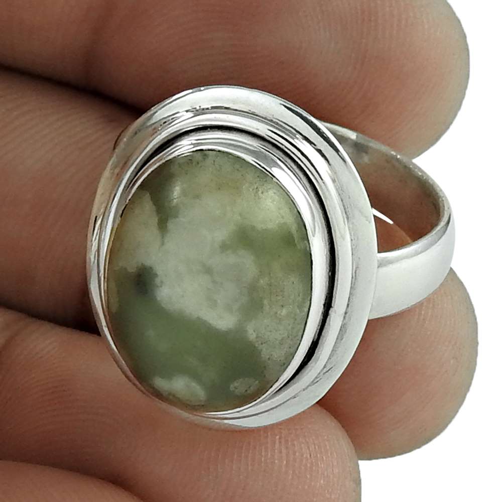 Woman Gift 925 Silver Natural Ocean Jasper Statement Vintage Ring Size 9 W23