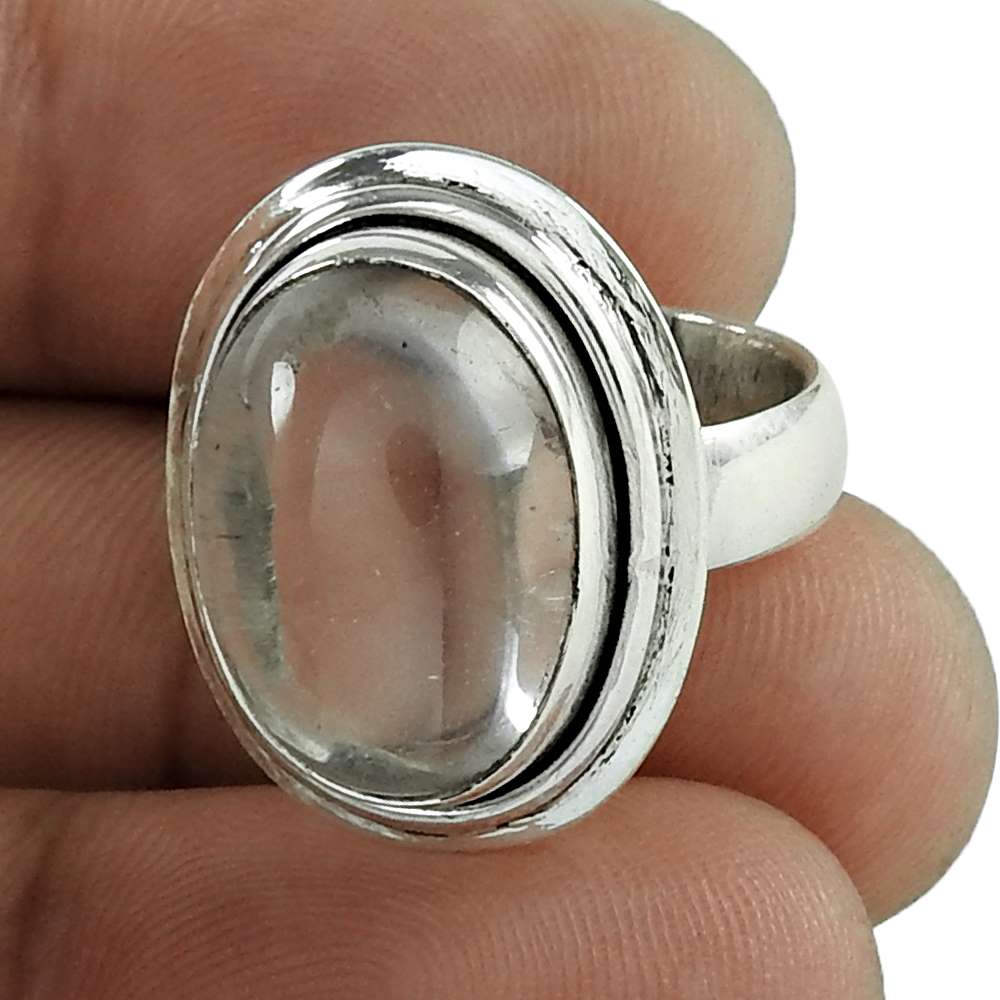 Natural Crystal Gemstone Solitaire Tribal Ring Size 5.5 925 Silver For Women K27