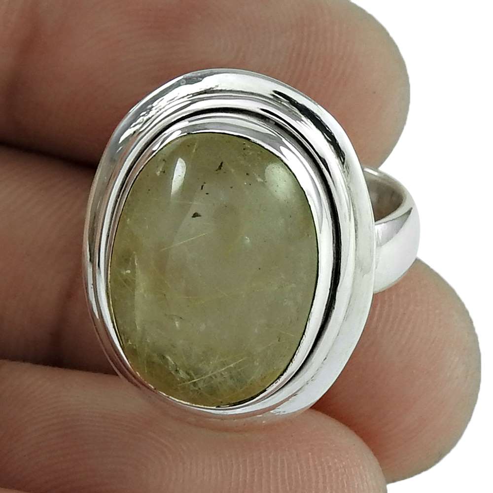 925 Silver Natural Golden Rutile Solitaire Vintage Ring Size 5.5 N27