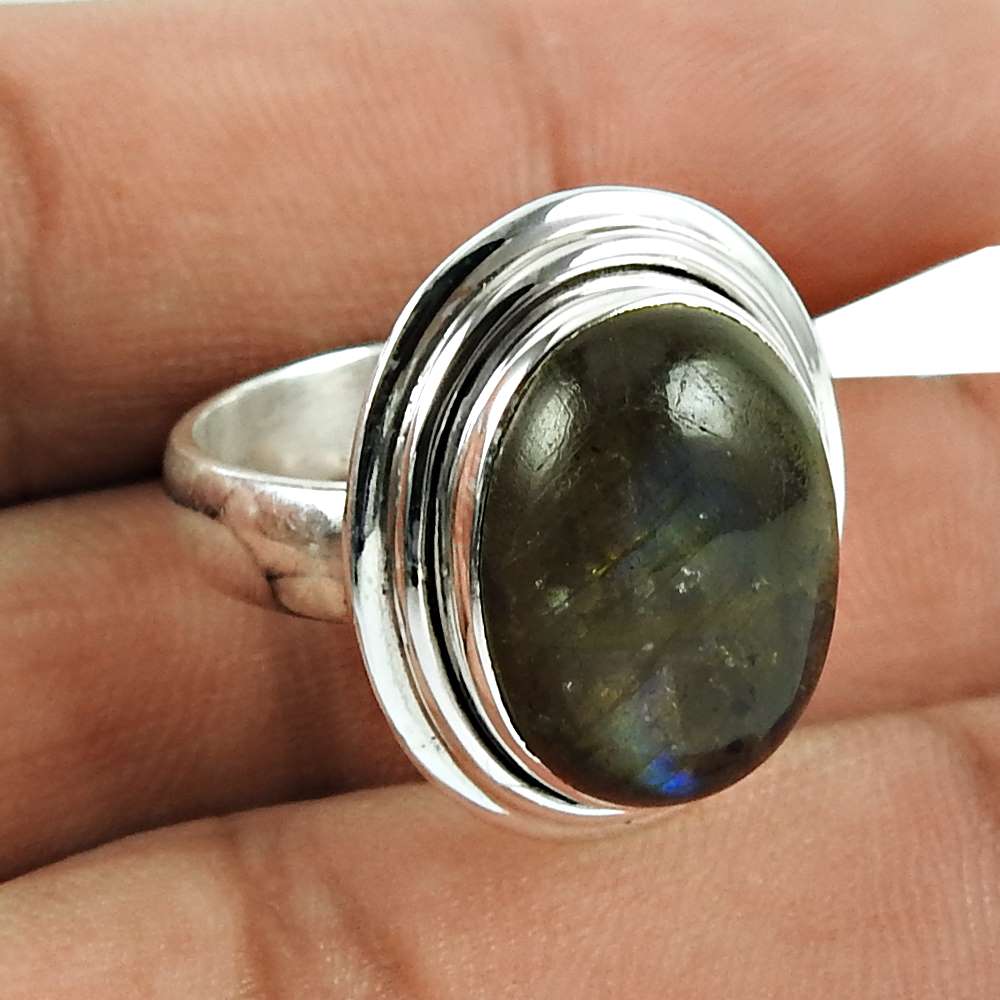 925 Sterling Silver Vintage Jewellery Dainty Labradorite Gemstone Ring