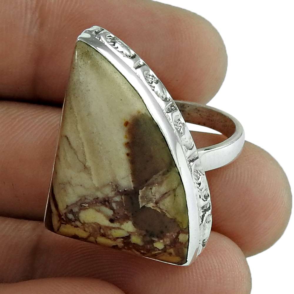 Natural Mookaite Gemstone Statement Bohemian Brown Ring Size 8 925 Silver I23
