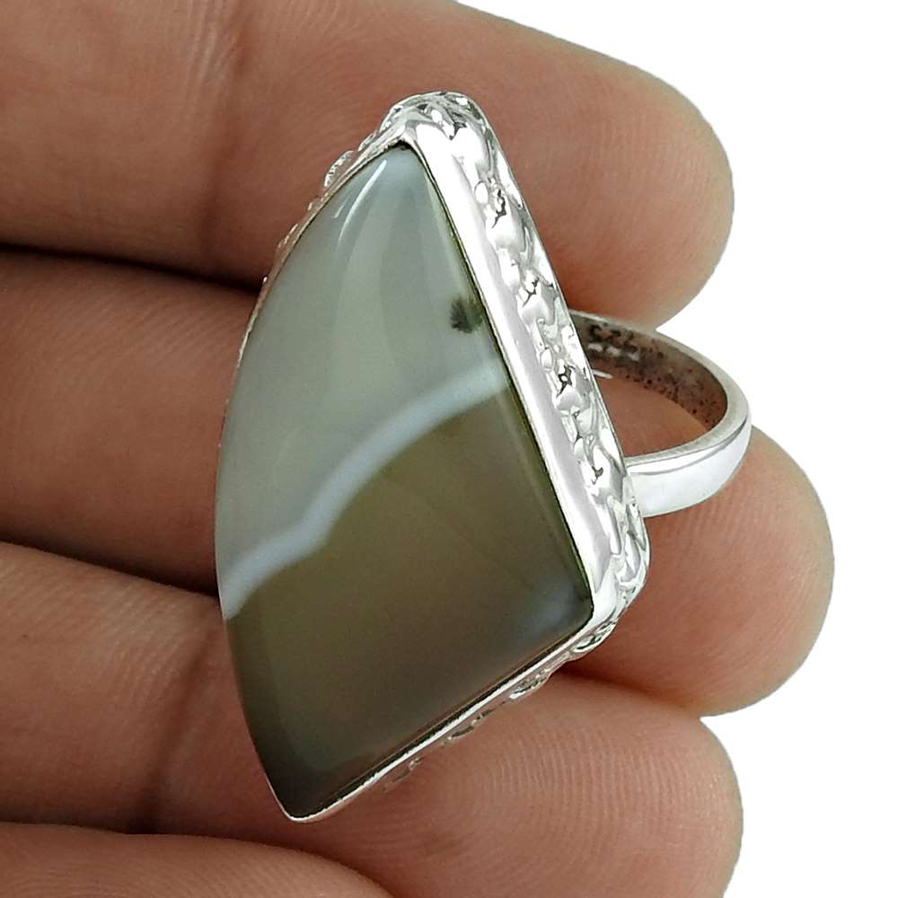 Natural Botswana Agate Cocktail Boho Ring Size 8 925 Silver For Girls N23