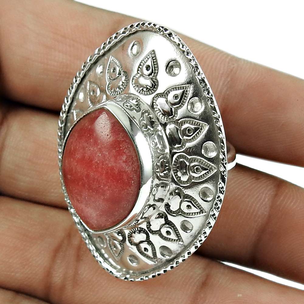 Rare Rhodochrosite Gemstone 925 Sterling Silver Ethnic Ring Jewellery