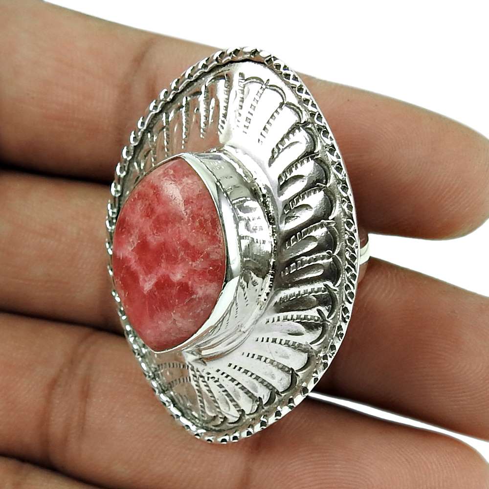 Trendy Rhodochrosite Gemstone 925 Sterling Silver Ring Handmade Jewellery