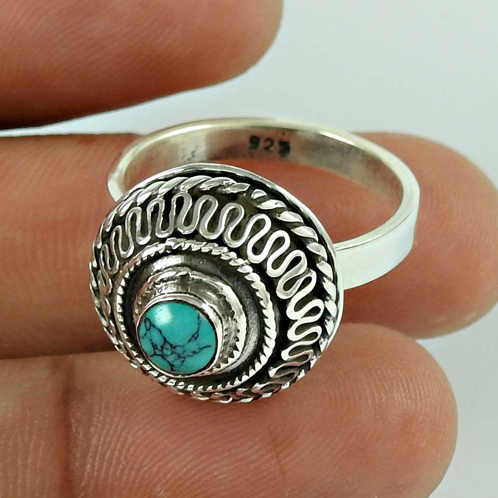 Two Tones Royal Dark 925 Silver Turquoise Ring
