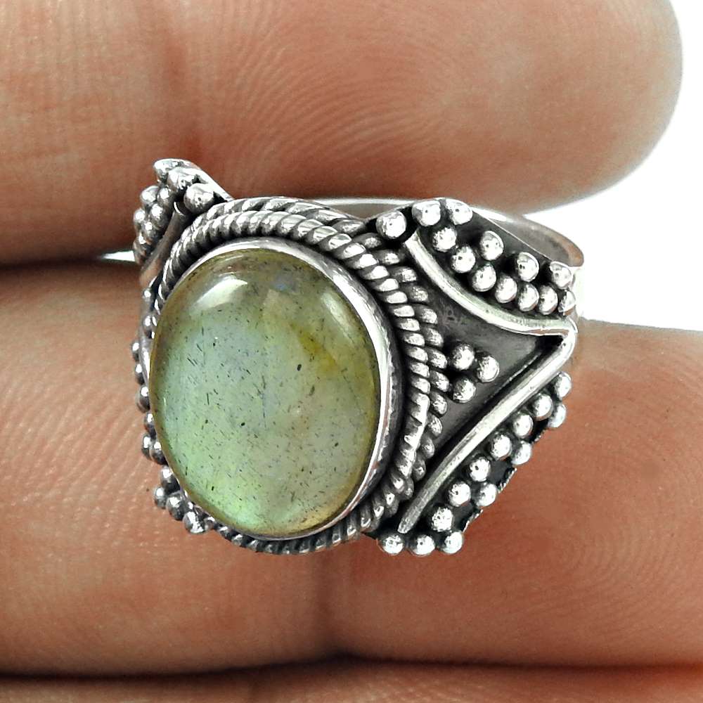 Antique Look Labradorite 925 Sterling Silver Ring