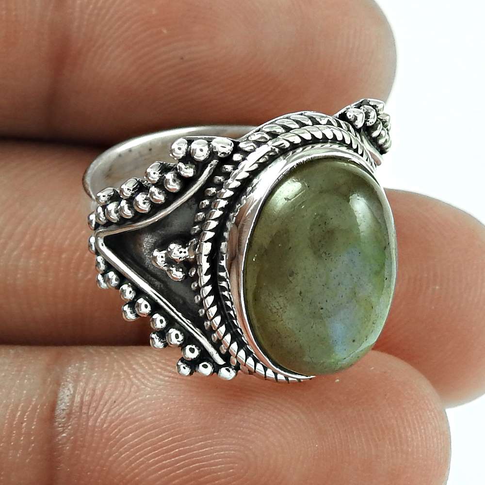 Antique Look Labradorite 925 Sterling Silver Ring