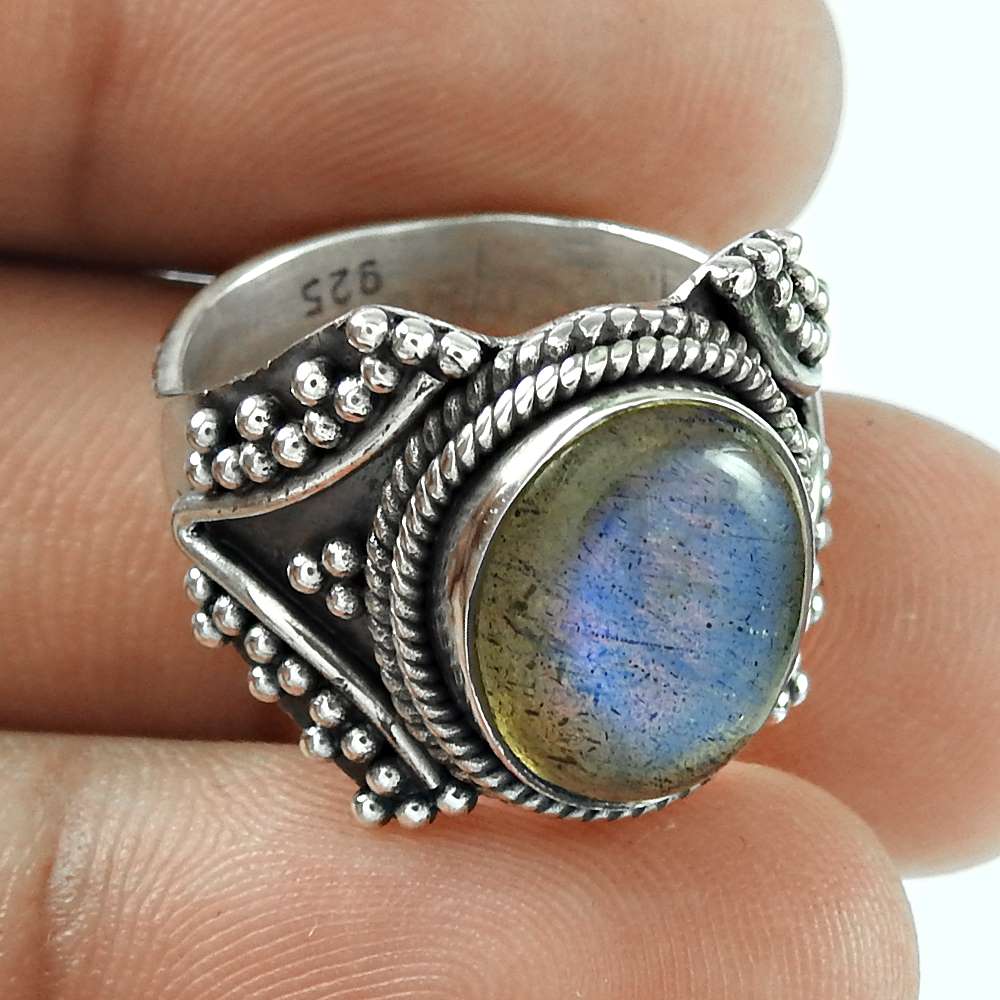 Antique Look Labradorite 925 Sterling Silver Ring