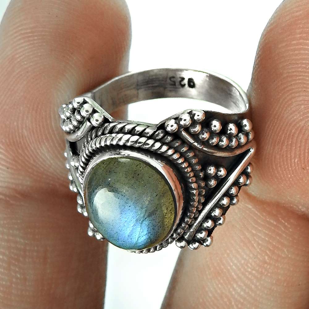Antique Look Labradorite 925 Sterling Silver Ring