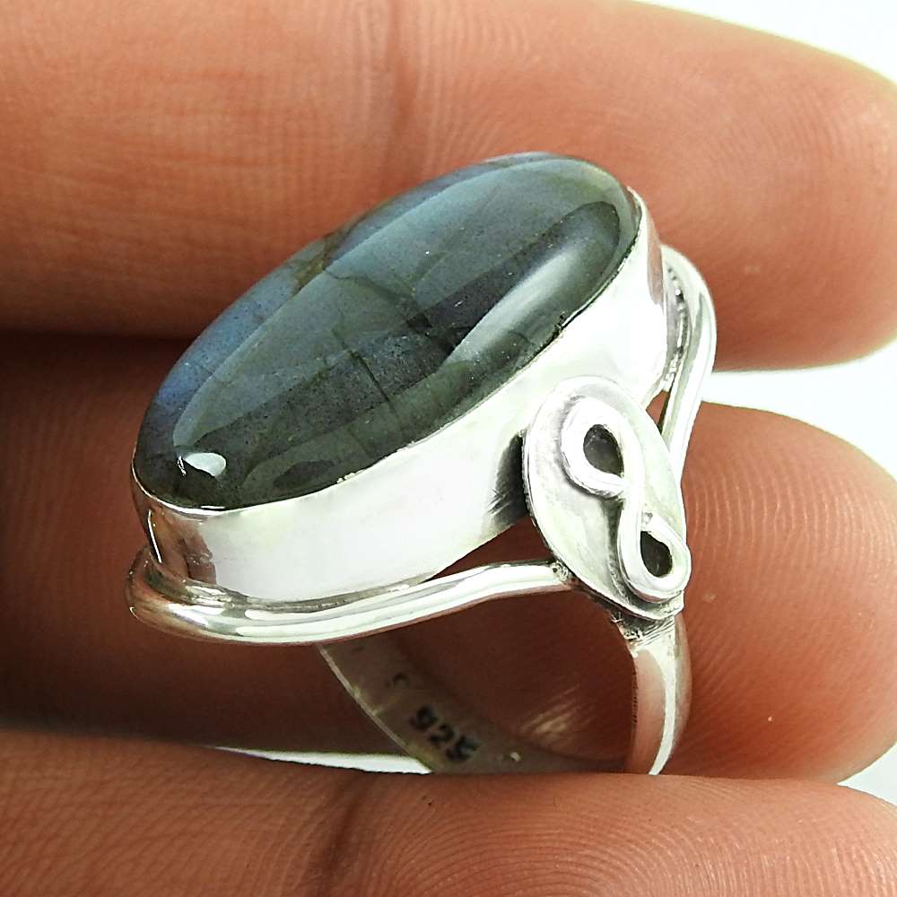 Natural Labradorite Gemstone Cocktail Ring Size 6 925 Silver For Girls D6