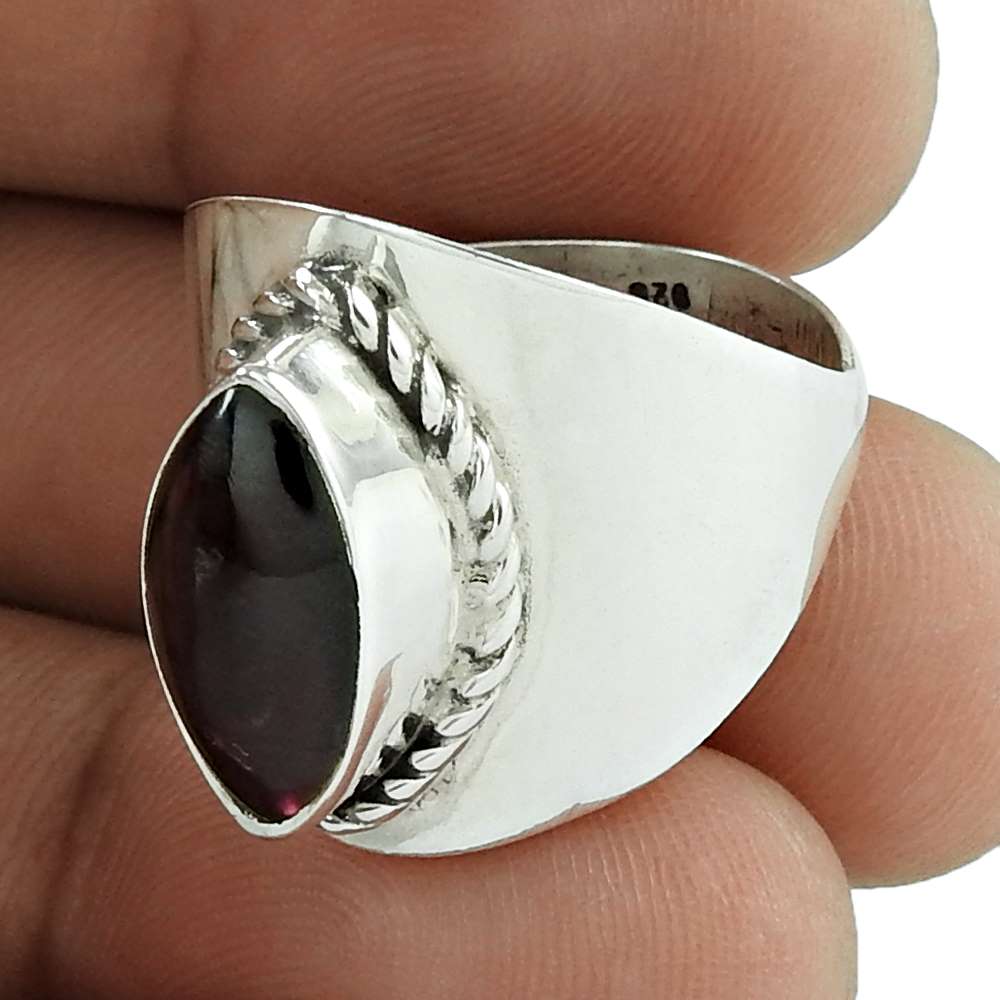 Woman Gift 925 Silver Natural Garnet Statement Vintage Ring Size 8.5 K26