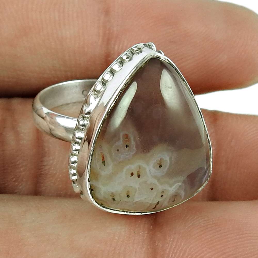 Natural Botswana Agate Gemstone Cocktail Bohemian Ring Size 7 925 Silver J20