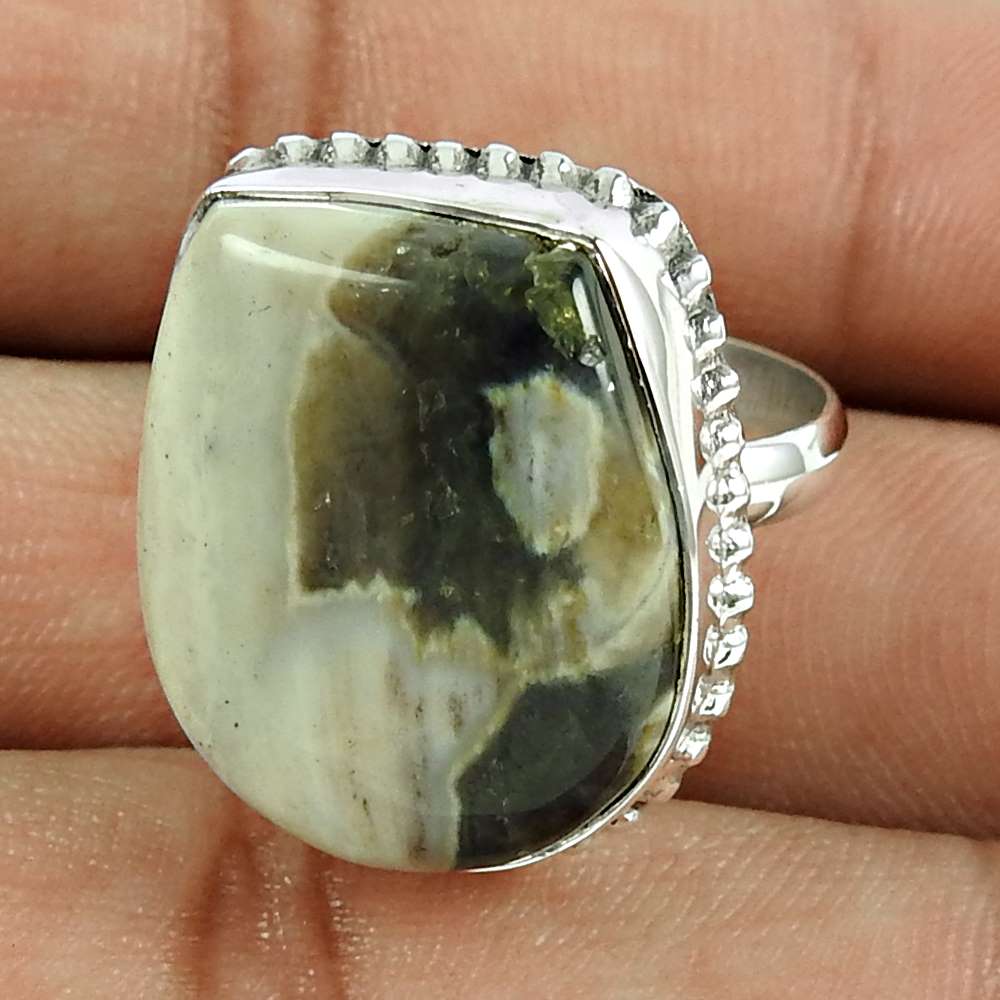 Natural Ocean Jasper Solitaire Tribal Ring Size 7 925 Silver For Women K20