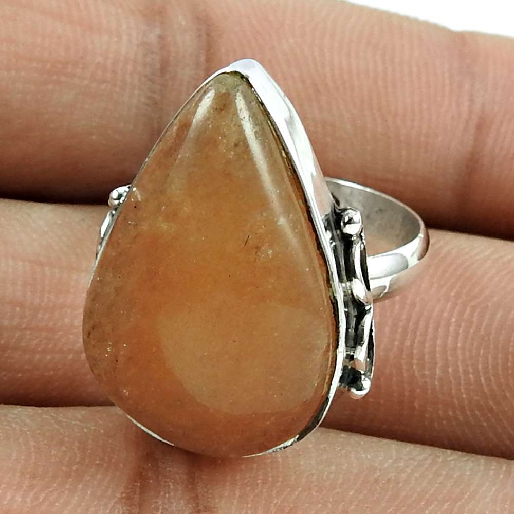 Natural Aventurine Gemstone Statement Ethnic Ring Size 8 925 Sterling Silver Y7