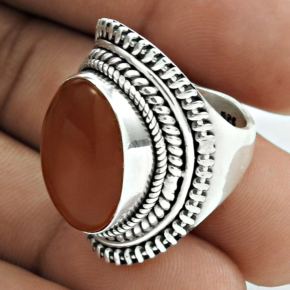 Christmas Gift 925 Silver Natural Carnelian Gemstone Solitaire Ring Size 5 A6