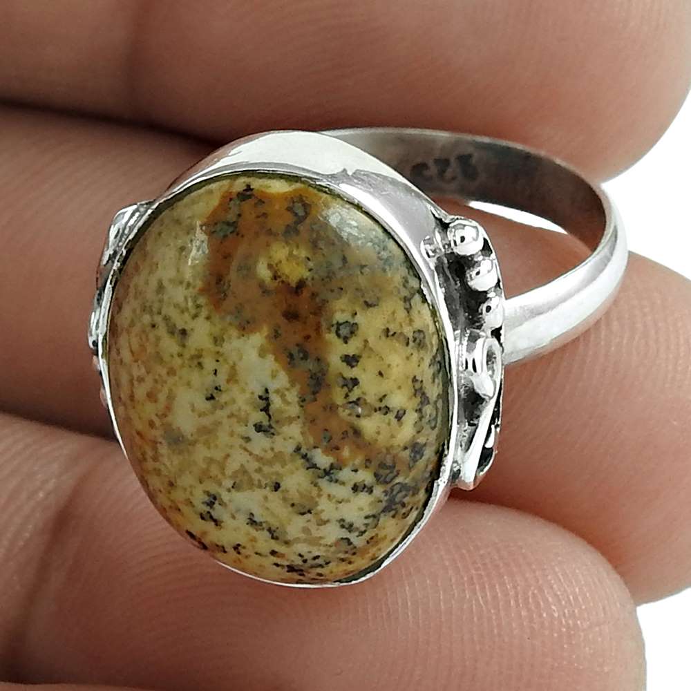 Gift For Her Natural Picture Jasper Statement Boho Ring Size 7 925 Silver V3