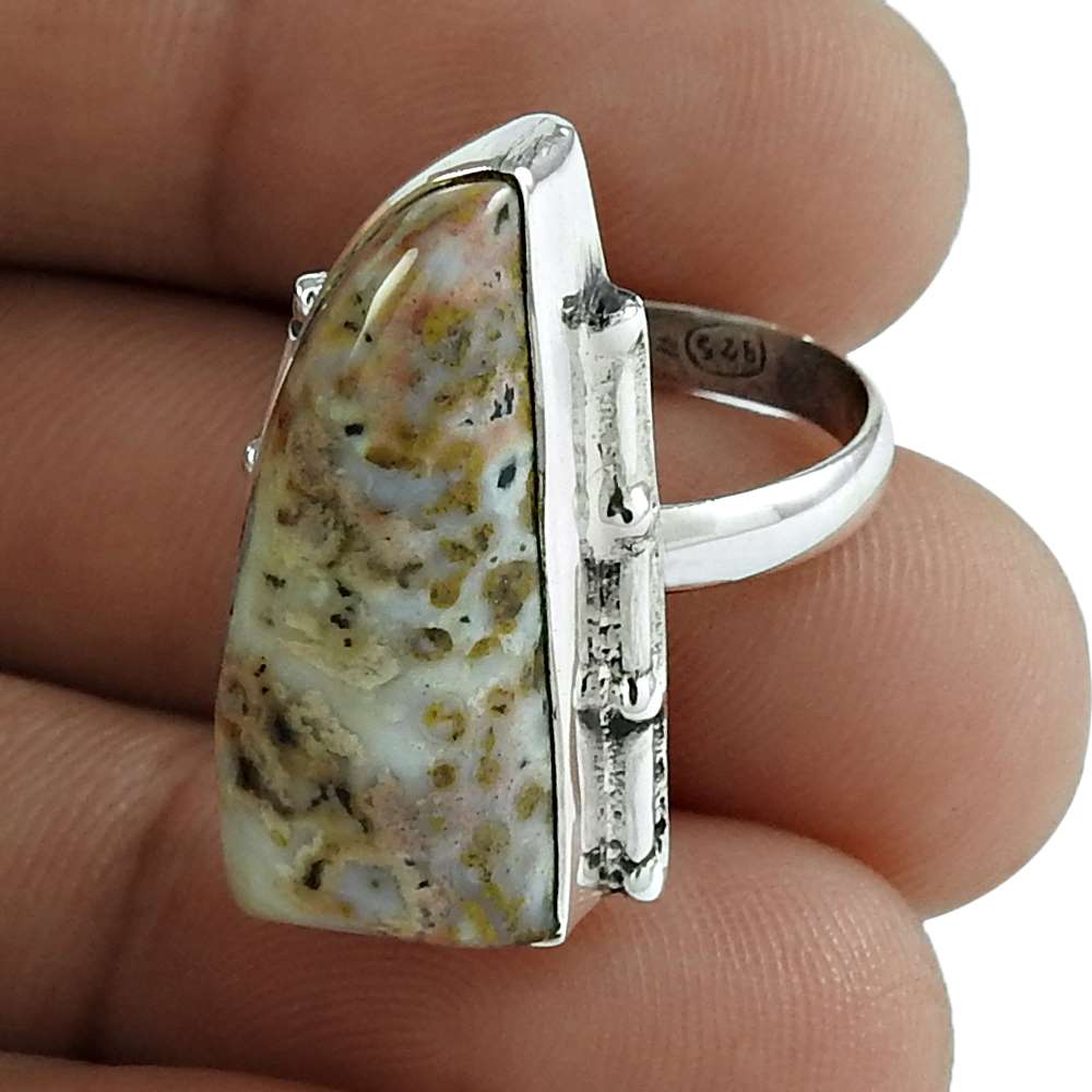 Gift For Her 925 Silver Natural Ocean Jasper Statement Ethnic Ring Size 6 D12