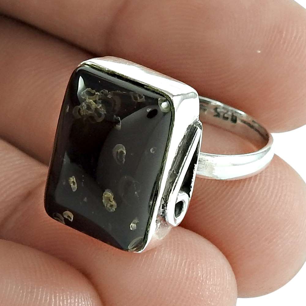 Natural Black Rutile 925 Silver Cocktail Ethnic Ring Size 5.5 For Girls V2