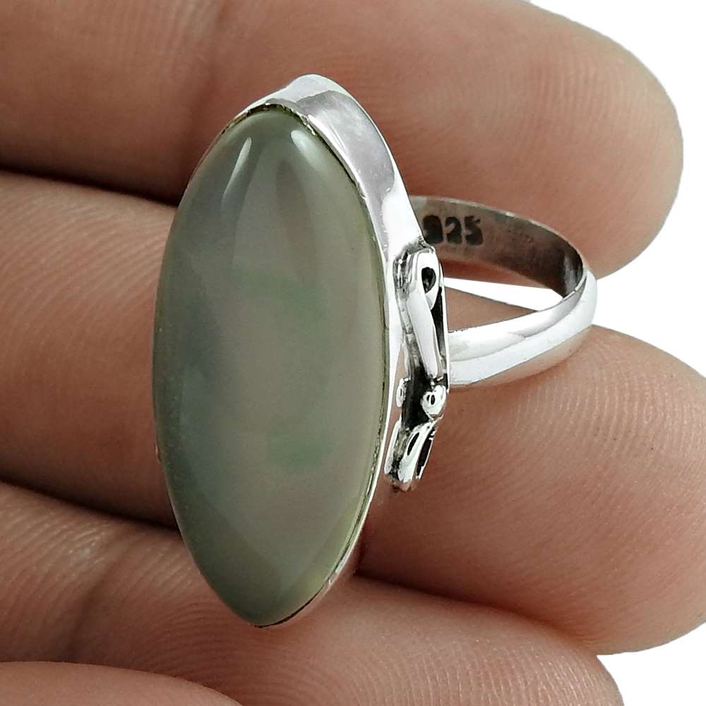 Natural Chalcedony Gemstone 925 Silver Cocktail Ethnic Ring Size 7 For Girls W3
