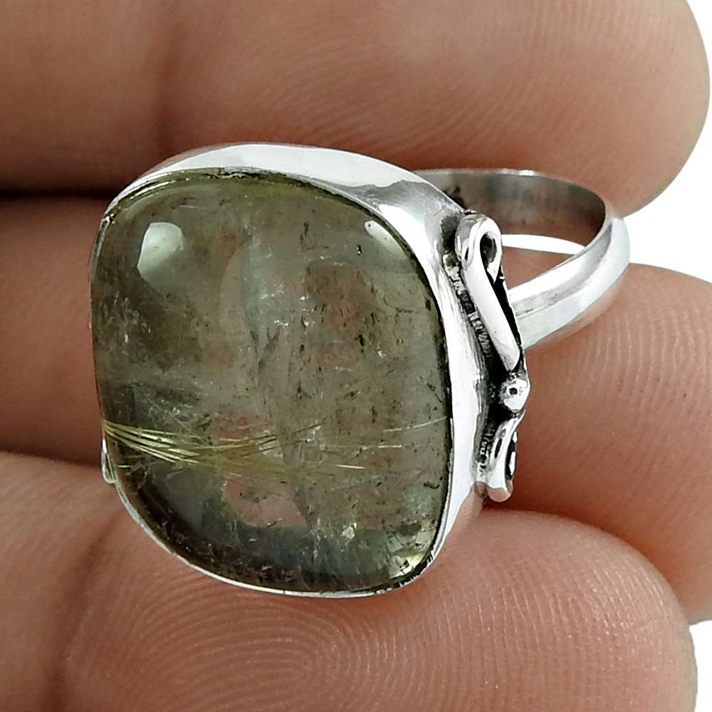 Gift For Her 925 Silver Natural Golden Rutile Statement Bohemian Ring Size 7 T5