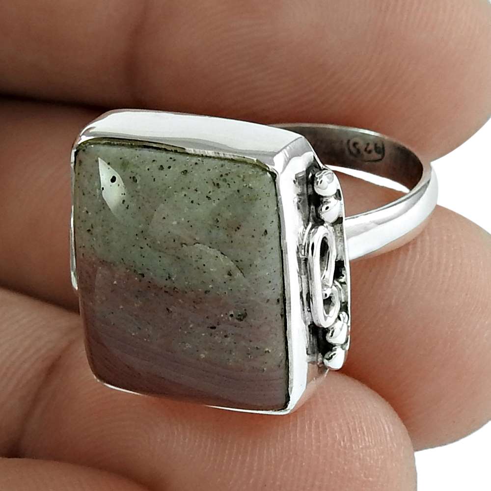 Natural Jasper Gemstone Statement Bohemian Ring Size 6 925 Silver For Girls U5