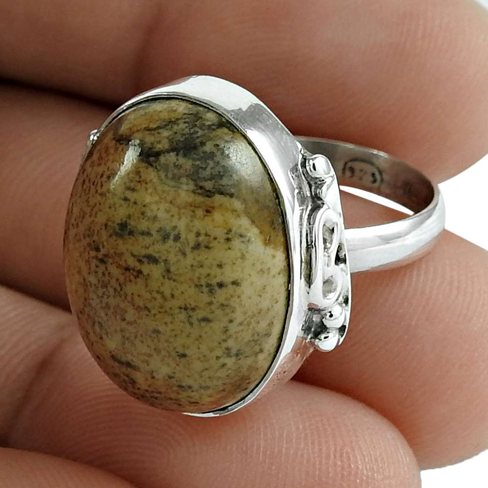 Natural Jasper Gemstone 925 Silver Cocktail Boho Ring Size 6 For Women L8