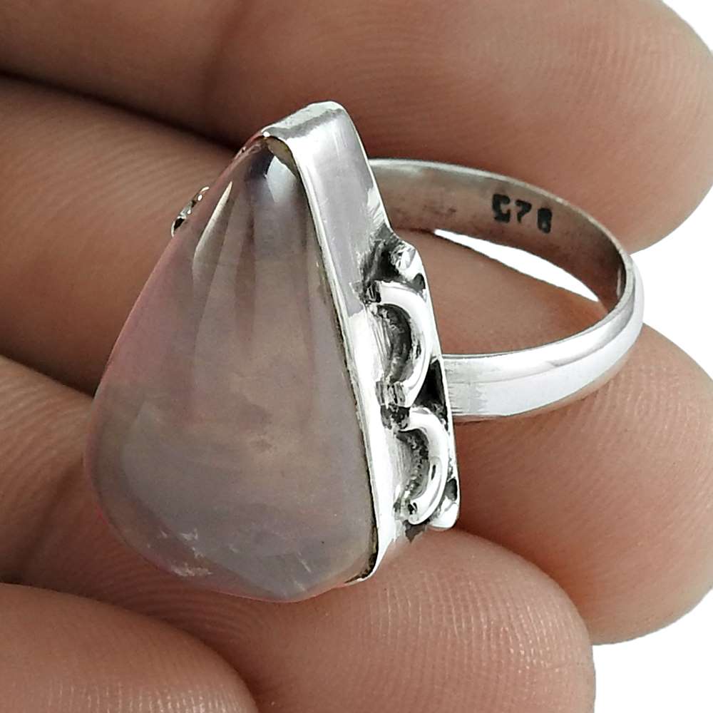 Natural Rose Quartz Gemstone Cocktail Boho Ring Size 8 925 Silver For Women W13