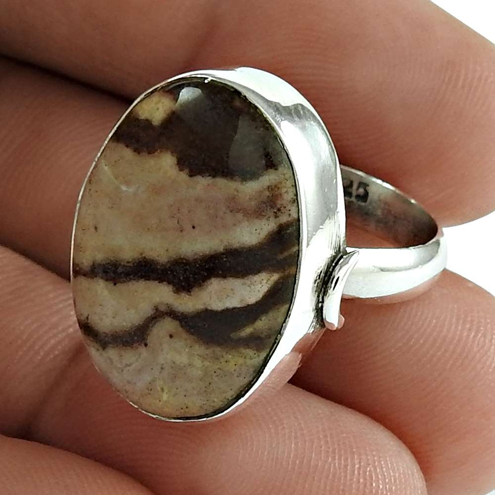 Natural Septarian Solitaire Bohemian Ring Size 7 925 Silver For Girls R8