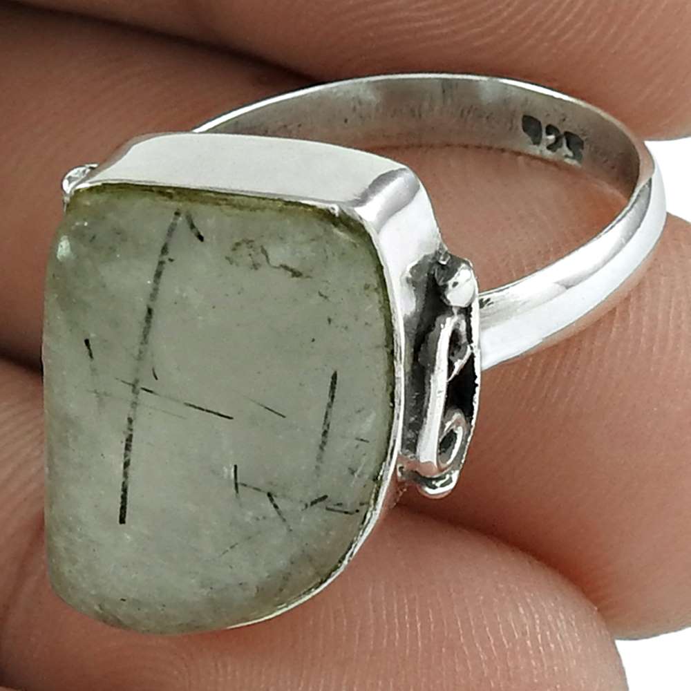Natural Rutilated Quartz Statement Bohemian Ring Size 8 925 Silver T4
