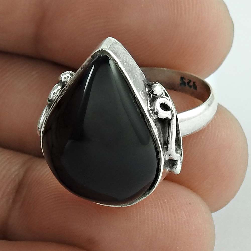 Natural Onyx Gemstone 925 Silver Solitaire Tribal Ring Size 6 For Women I7