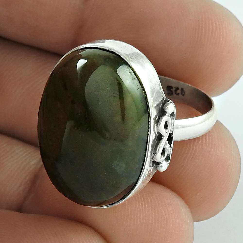 Gift For Her 925 Silver Natural Onyx Gemstone Solitaire Tribal Ring Size 7 B18