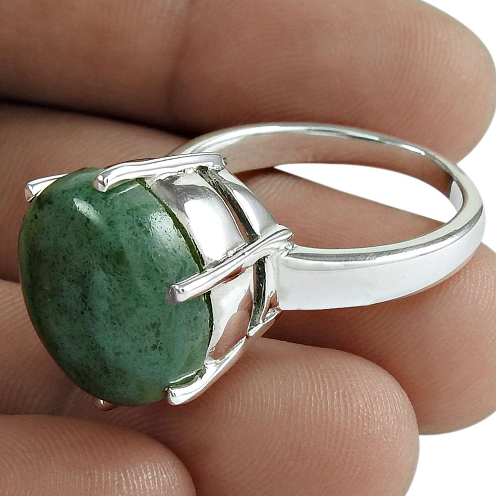 Woman Gift 925 Silver Natural Scenic Agate Solitaire Ring Size 9.5 D27