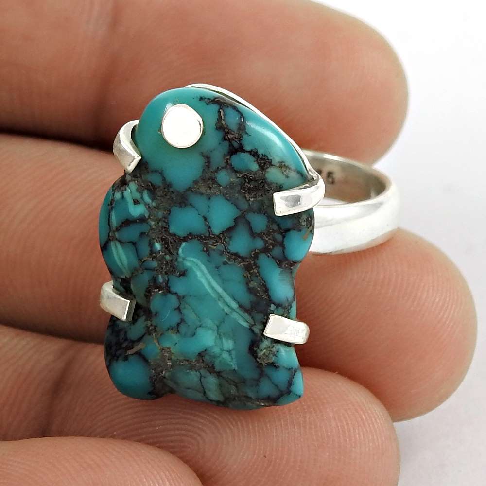Woman Gift Turquoise Statement Vintage Ring Size 7 925 Silver L27