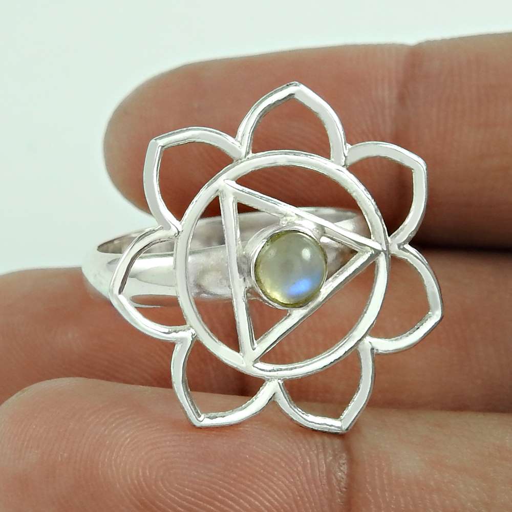 Latest Trend 925 Sterling Silver Rainbow Moonstone Gemstone Ring Vintage Jewelry C5