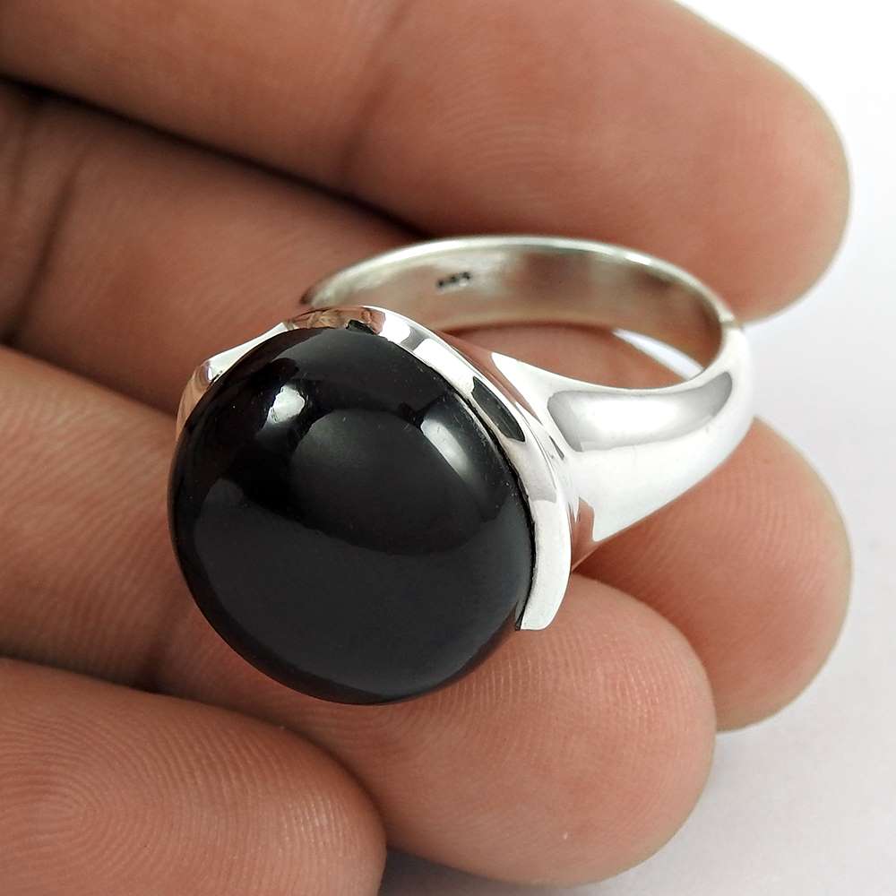 Woman Gift 925 Sterling Silver Natural Onyx Gemstone Ring Size 8 E2