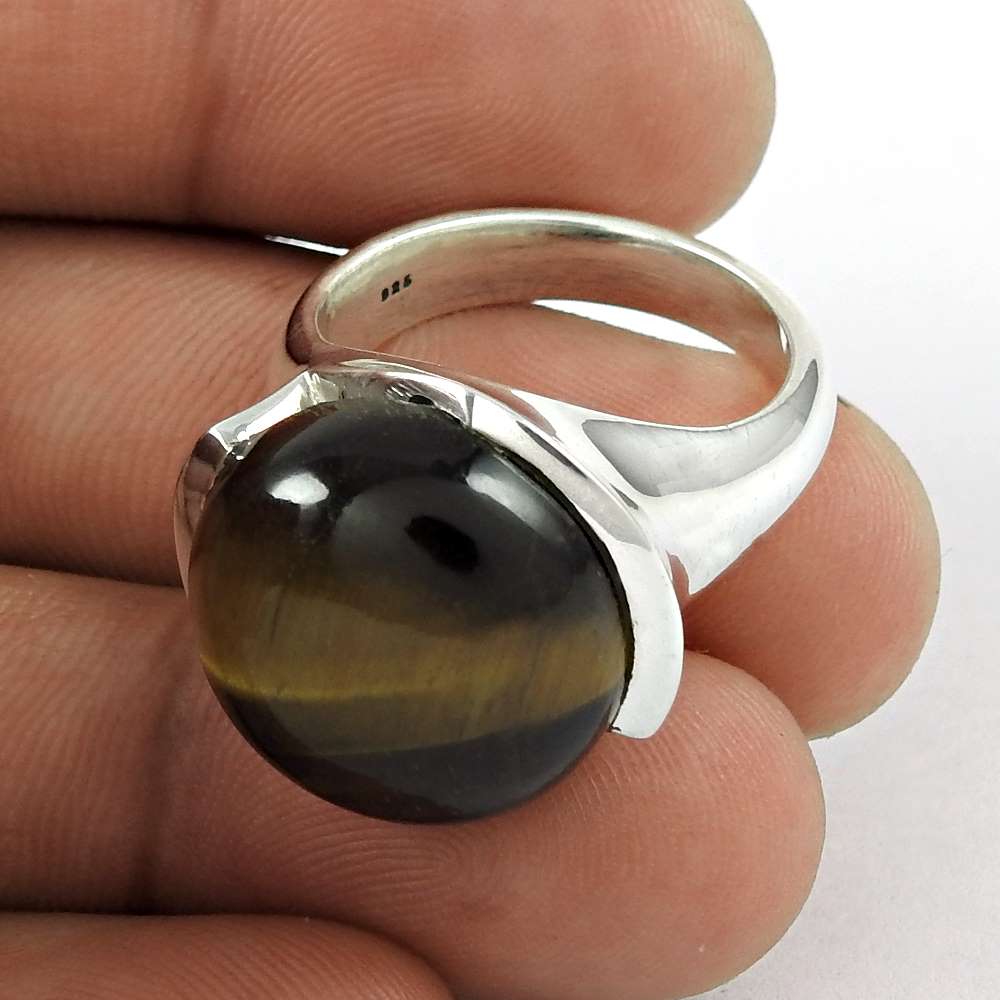 Woman Gift Natural Tiger'S Eye Gemstone Cocktail Ring Size 7 925 Silver L11