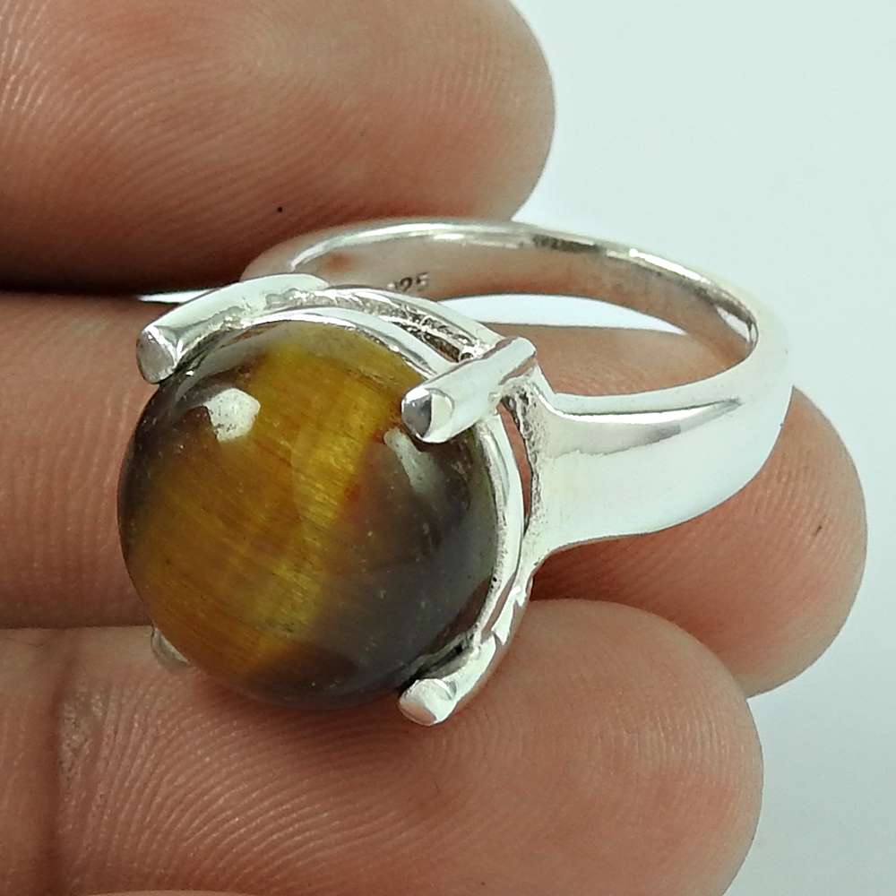 Pretty Tiger Eye Gemstone 925 Sterling Silver Ring Jewellery