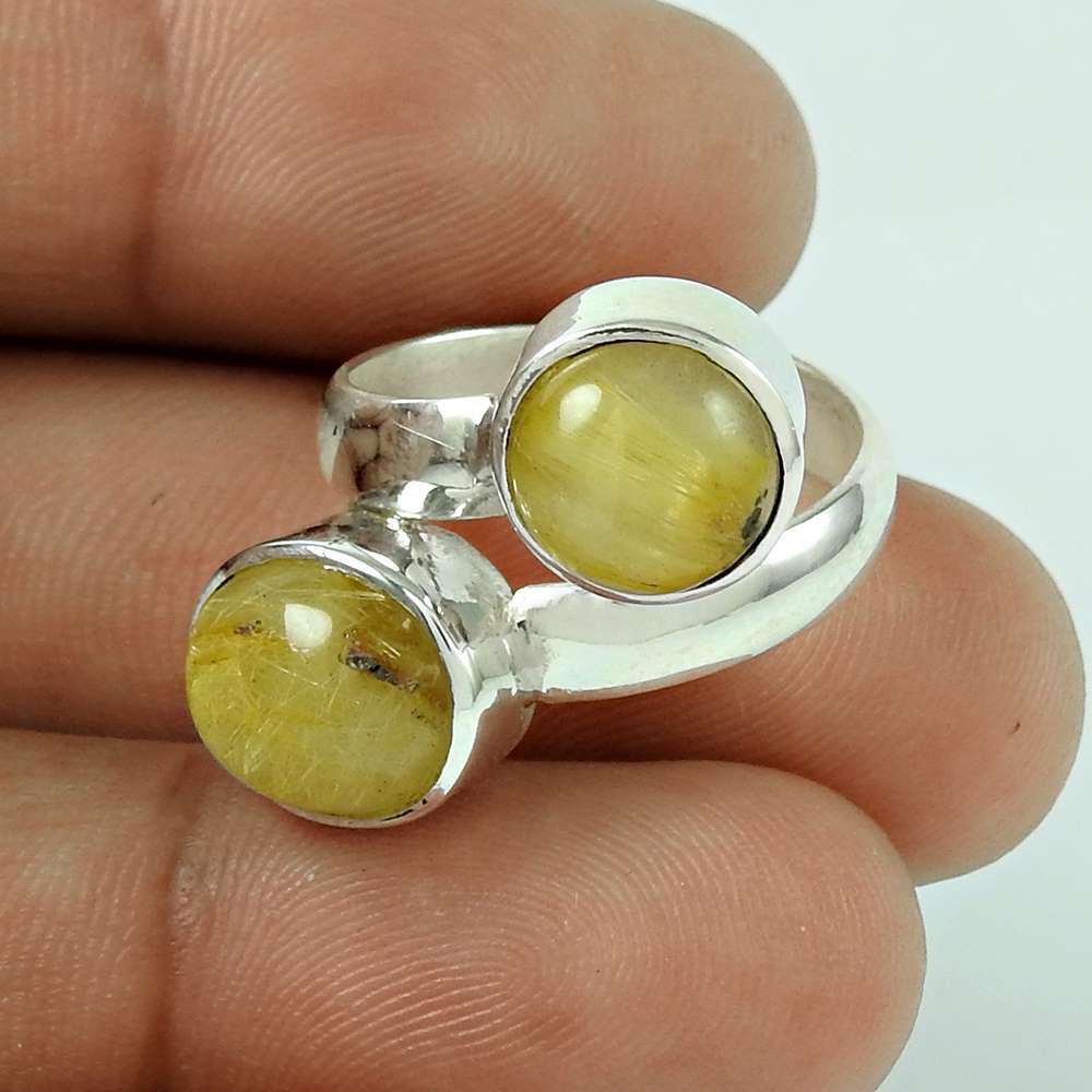 Daily Wear Golden Rutile Gemstone 925 Sterling Silver Ring Jewellery