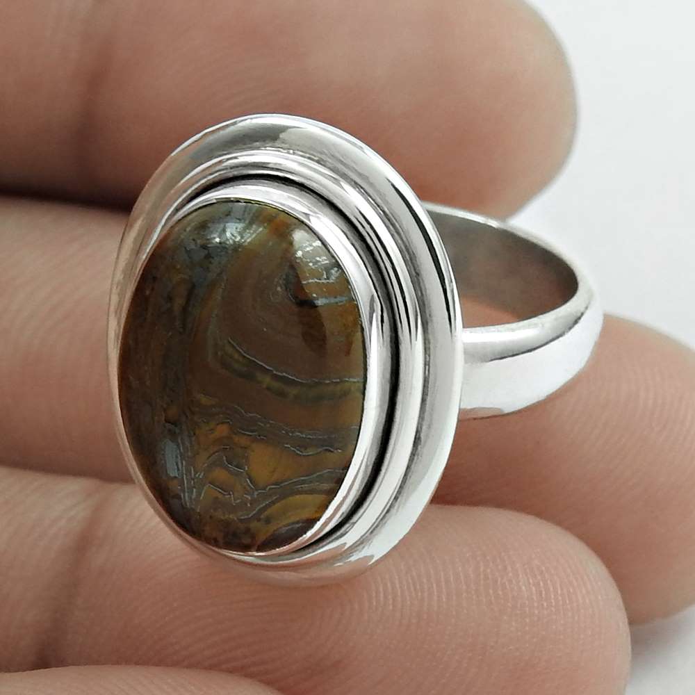 Christmas Gift 925 Silver Natural Tiger'S Eye Gemstone Cocktail Ring Size 9 H14