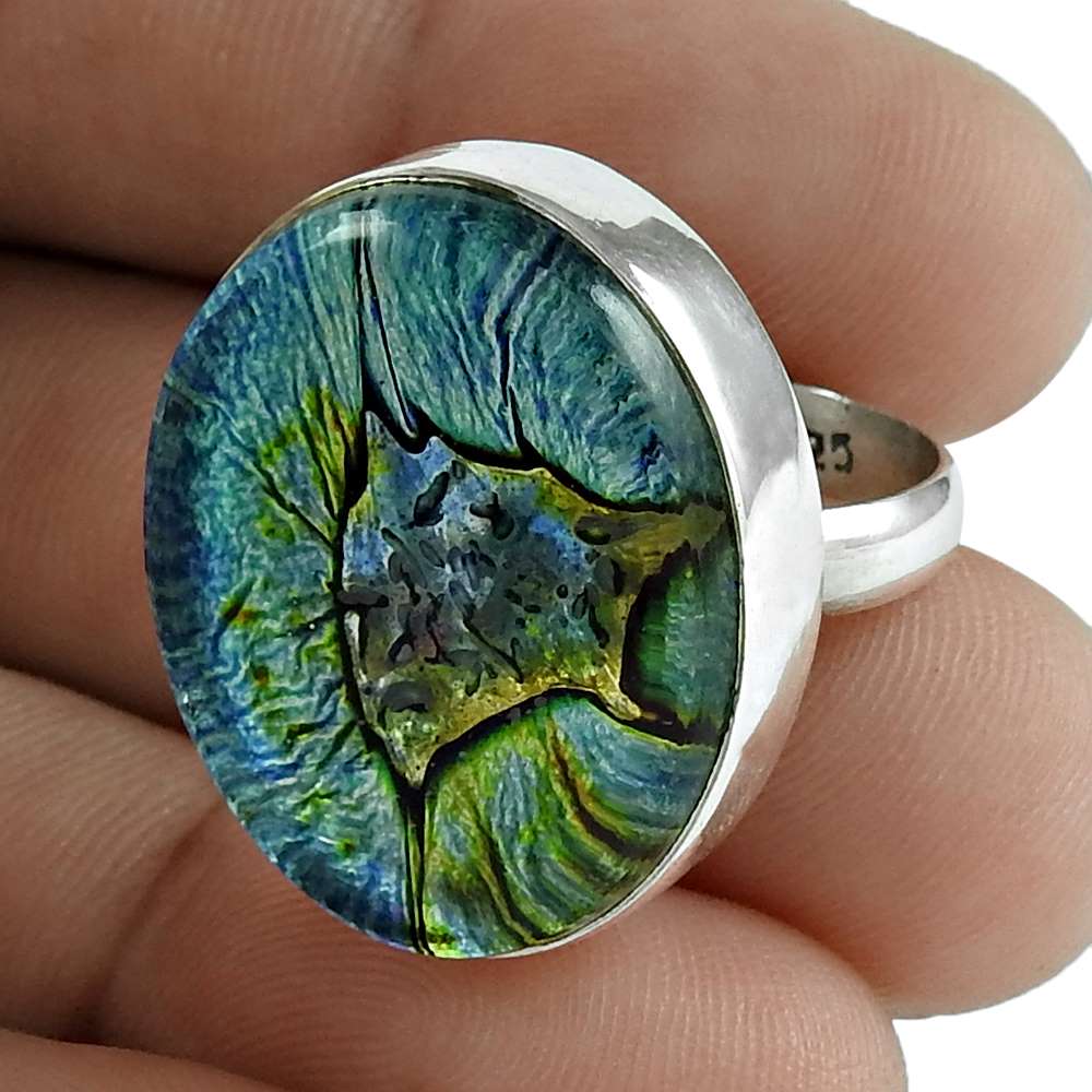 Gift For Her 925 Silver Natural Dico Glass Solitaire Boho Ring Size 6 J19