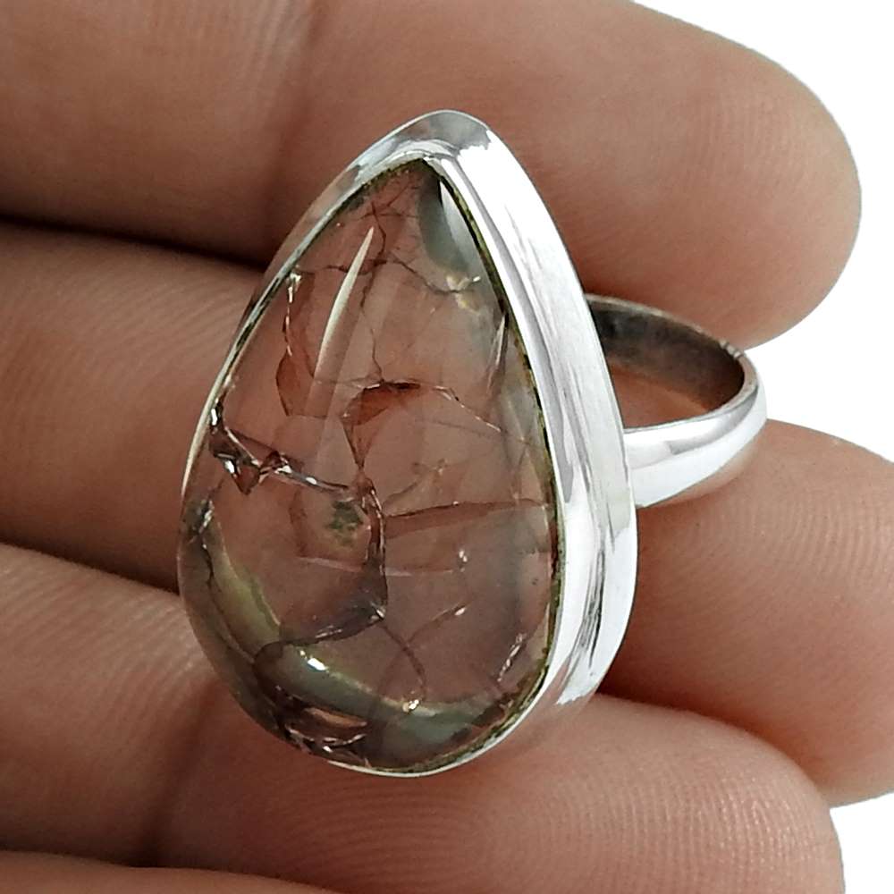 Gift For Her Natural Snake Rutile Cocktail Boho Ring Size 6 925 Silver K19