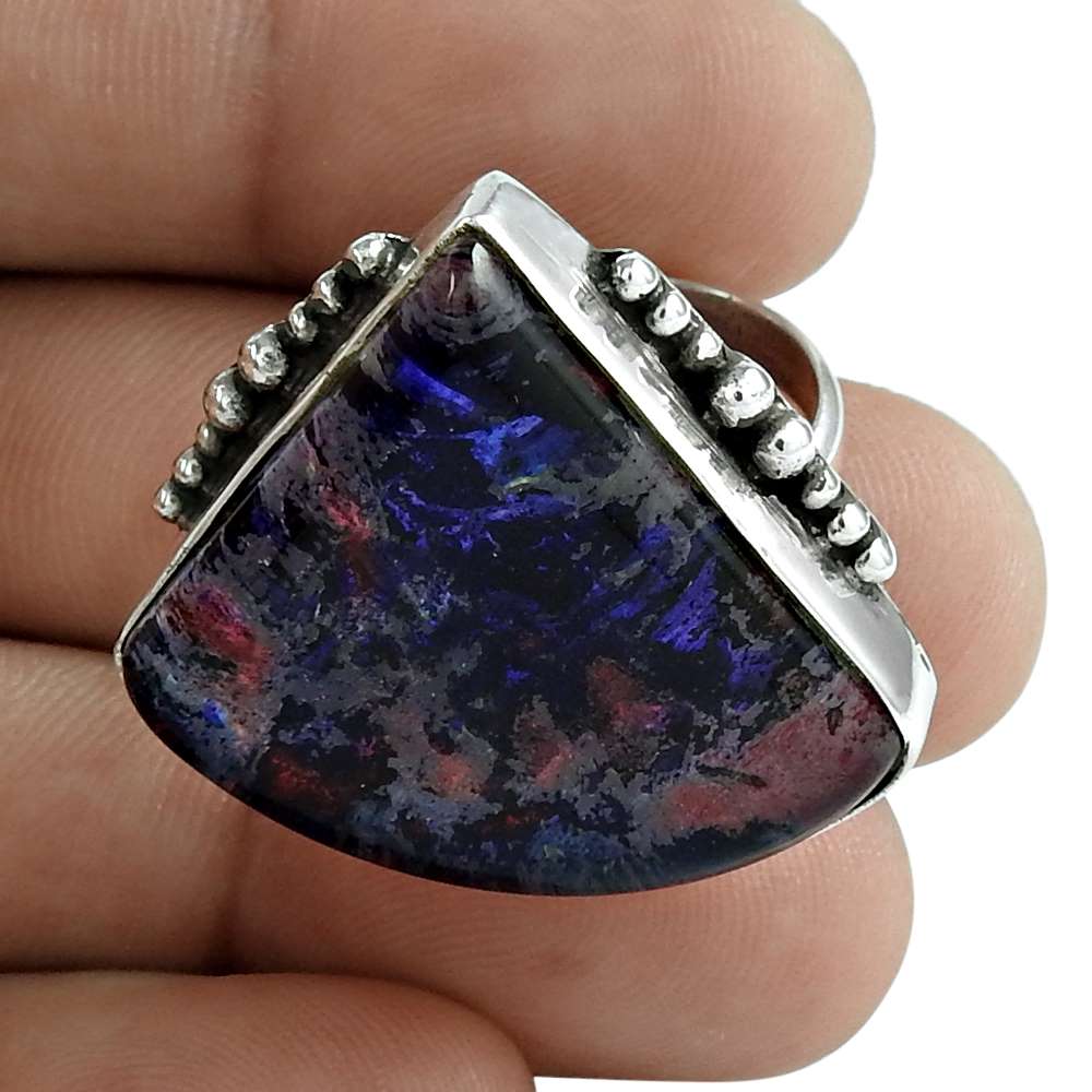 Woman Gift Dico Glass Gemstone Statement Blue Ring Size 7 925 Silver A30