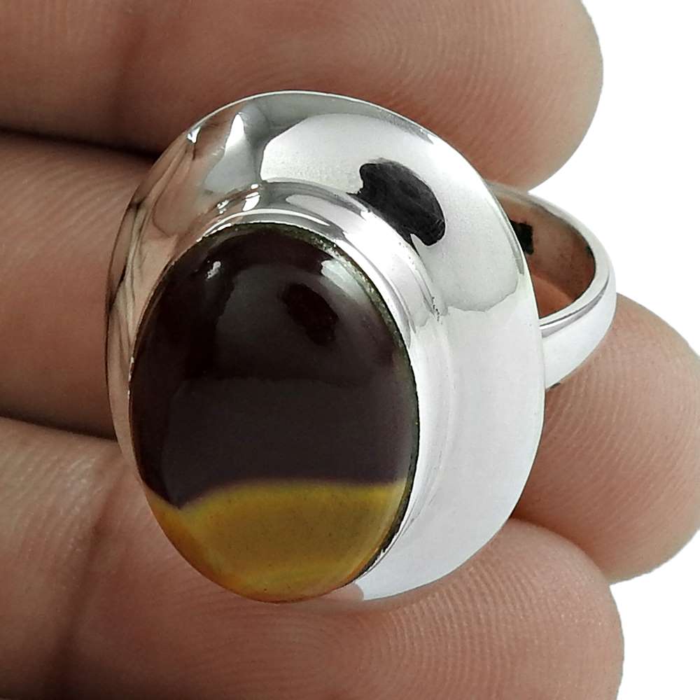 Natural Mookaite Gemstone Cocktail Bohemian Ring Size 9.5 925 Silver T26