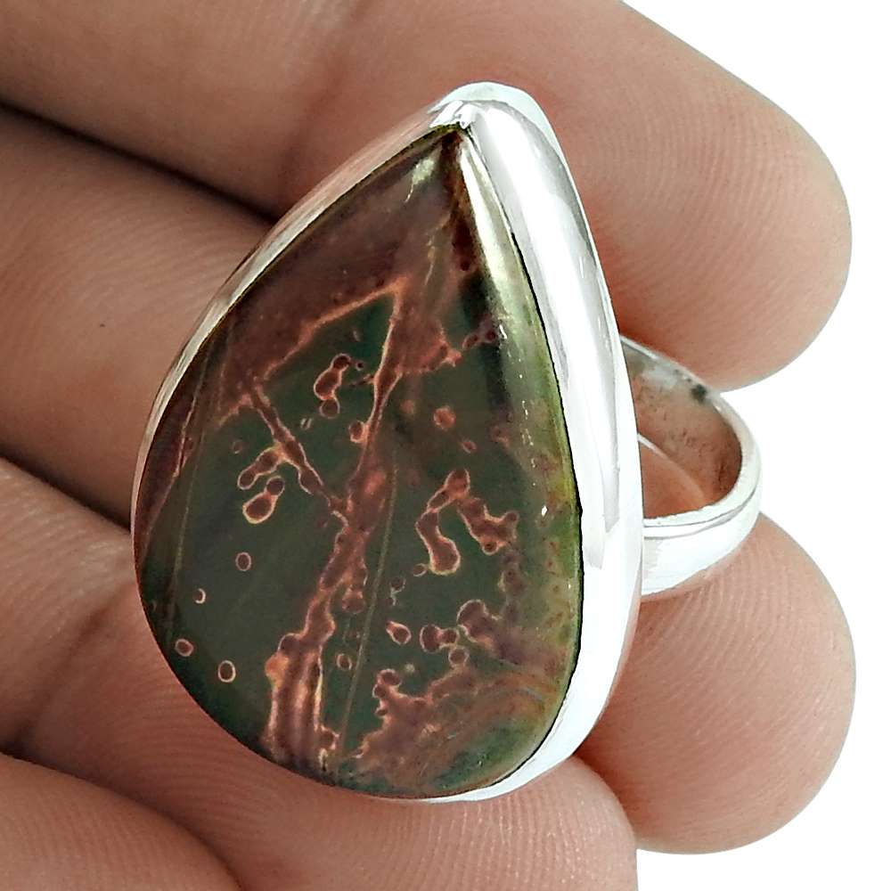 Woman Gift Natural Jasper Gemstone Ring Size 7 925 Sterling Silver K12